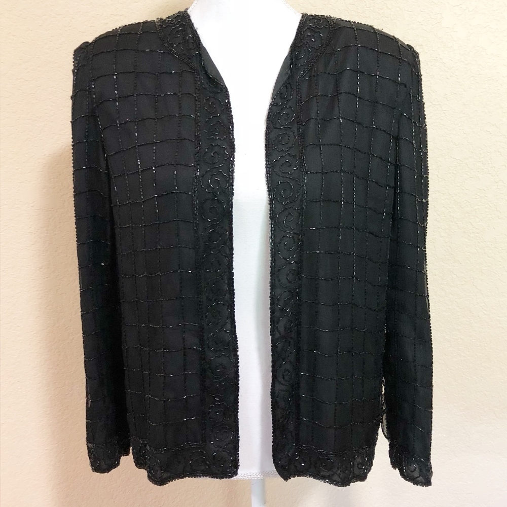 Vintage Embellisehd Beaded Black Blazer Size PM
